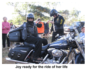 Joy ready for the ride of her life - Harley ride from Daly Waters