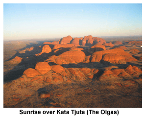 Sunrise over Kata-Tjuta from the air (The Olgas)