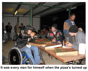 It was every man for himself when the pizzas turned up