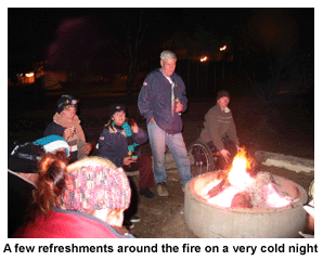 A few refreshments around the fire on a very cold night